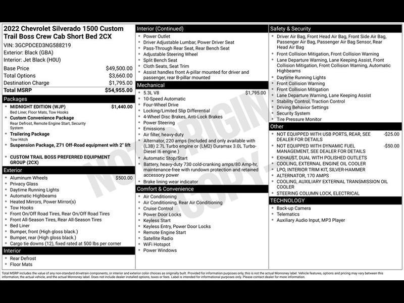 2022 Chevrolet Silverado 1500 Trail Boss Custom Crew Cab 4WD