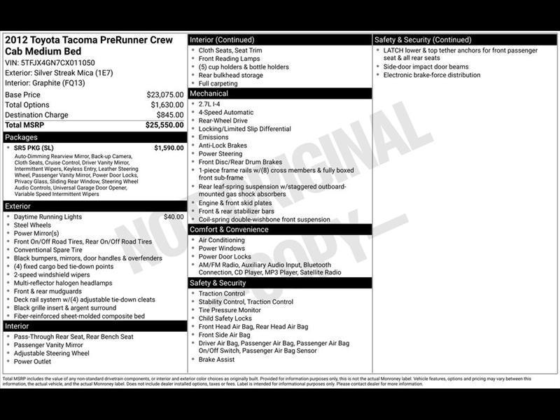 2012 Toyota Tacoma PreRunner Double Cab Auto 2WD