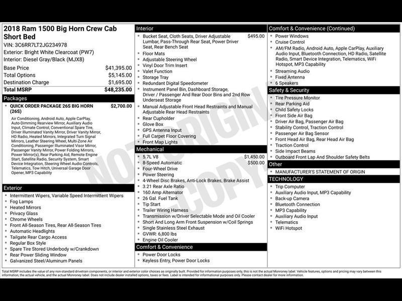 RAM 1500 SLT Crew Cab SWB 4WD 2018