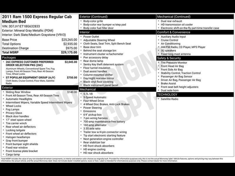 RAM 1500 ST LWB 4WD 2011