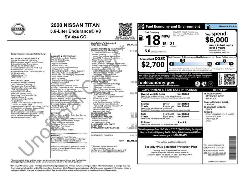 Nissan Titan SV Crew Cab 4WD 2020
