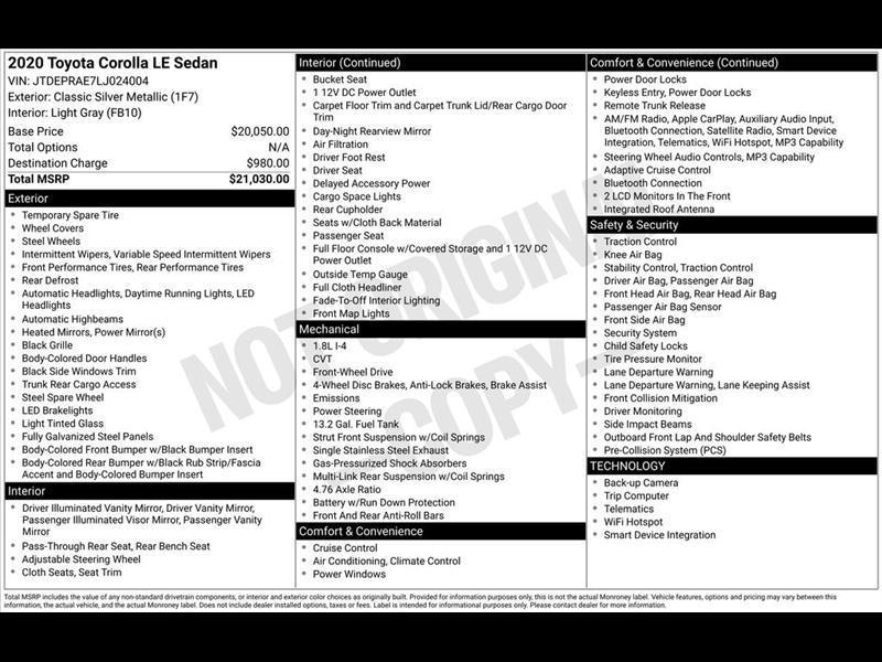 Toyota Corolla LE 2020