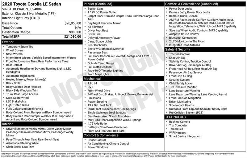 Toyota Corolla LE 2020