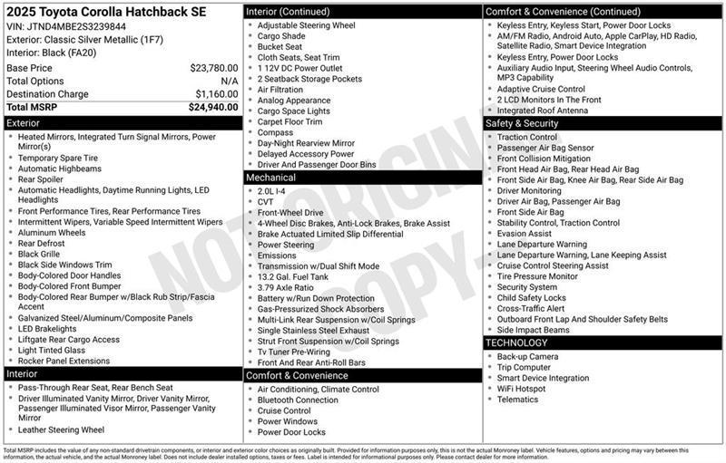 Toyota Corolla SE Hatchback 2025