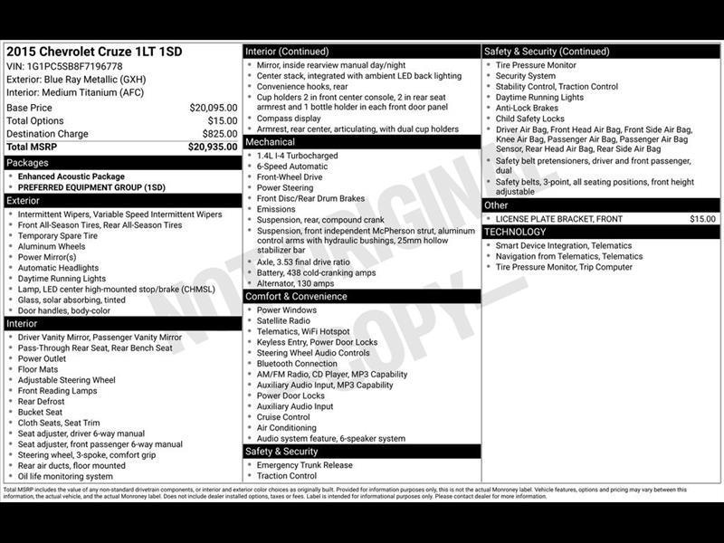 2015 Chevrolet Cruze 1LT Auto
