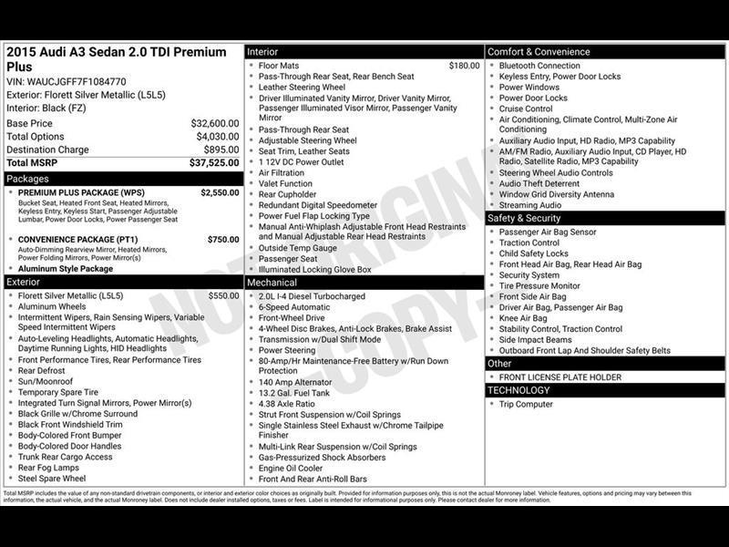 2015 Audi A3 2.0 TDI Premium Sedan FWD S tronic