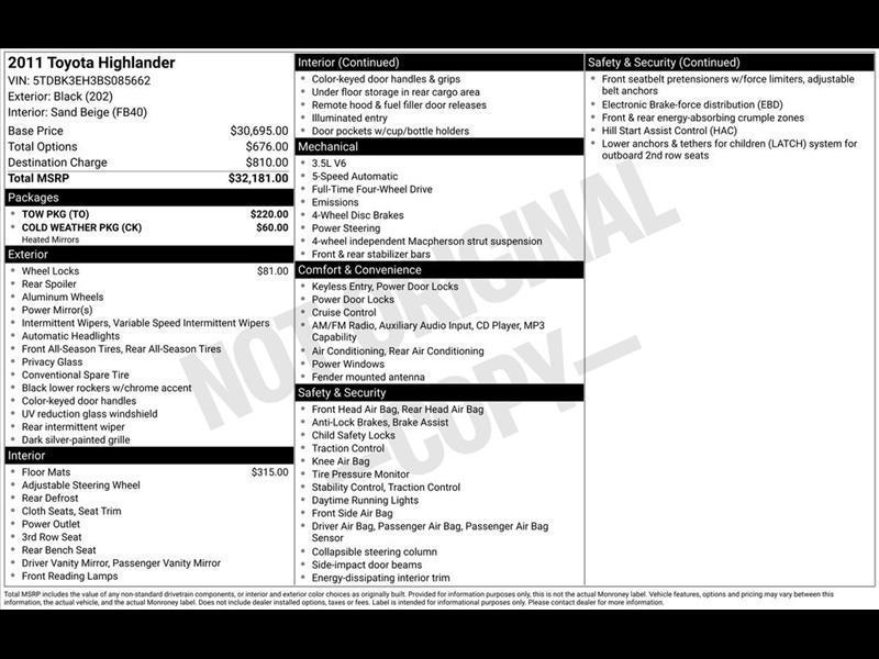 Toyota Highlander Base 4WD 2011