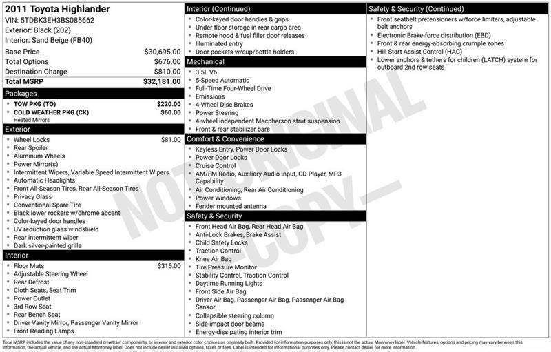 Toyota Highlander Base 4WD 2011