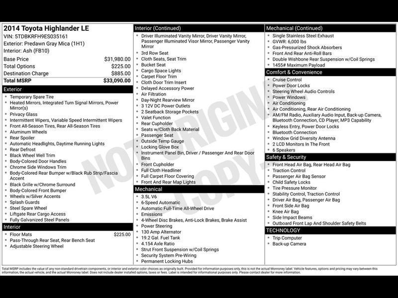 Toyota Highlander LE AWD V6 2014