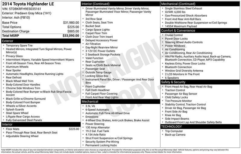 Toyota Highlander LE AWD V6 2014