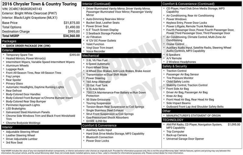 Chrysler Town & Country Touring 2016