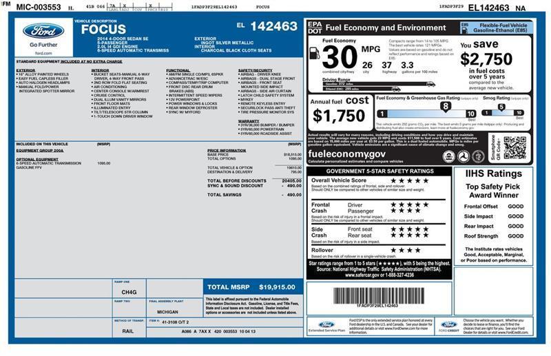 Ford Focus SE Sedan 2014