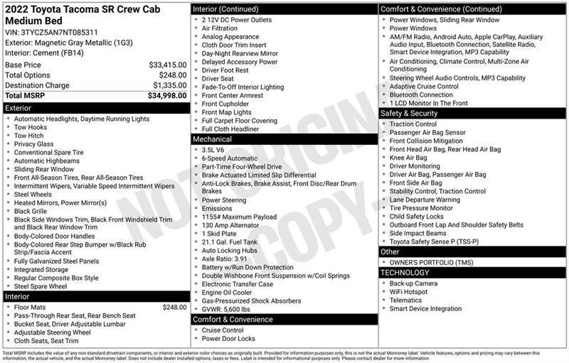 Toyota Tacoma SR5 Double Cab Long Bed V6 6AT 4WD 2022