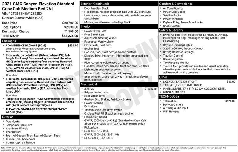 GMC Canyon Elevation Standard Extended Cab 2WD 2021