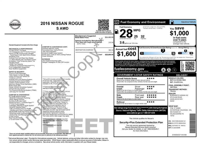 Nissan Rogue S AWD 2016