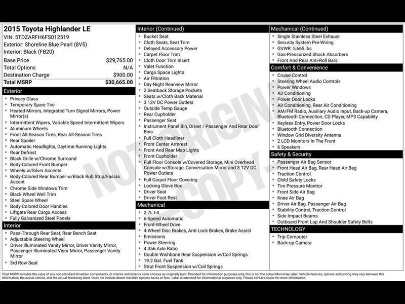 Toyota Highlander LE FWD I4 2015
