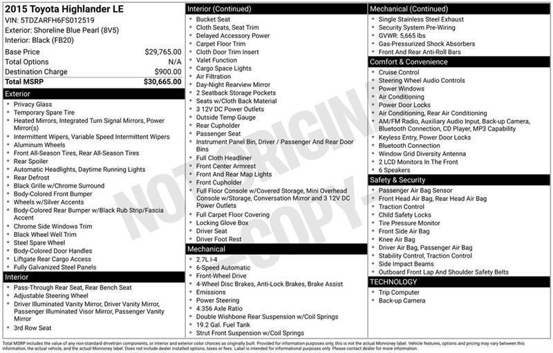 Toyota Highlander LE FWD I4 2015