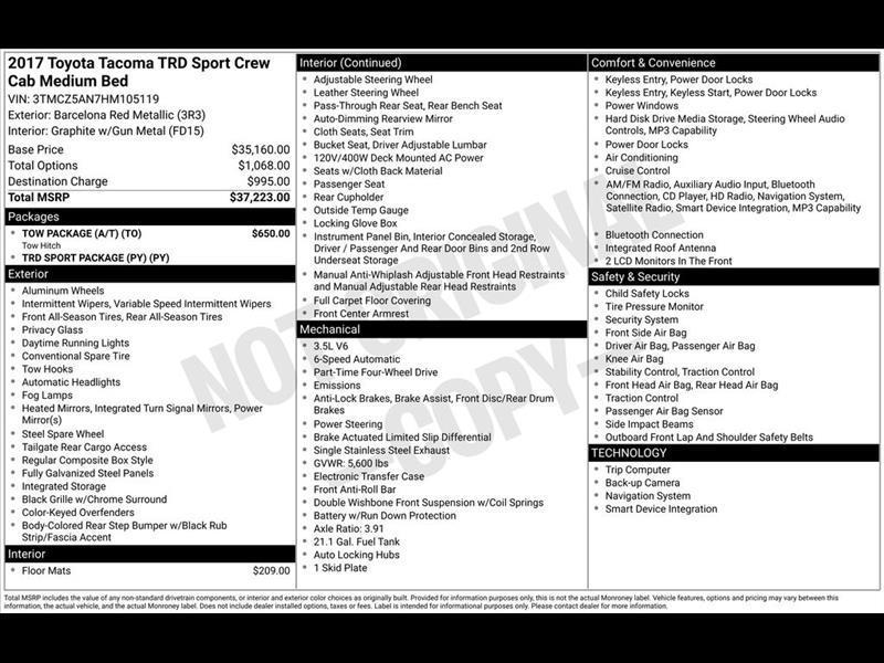 Toyota Tacoma SR5 Double Cab Long Bed V6 6AT 4WD 2017