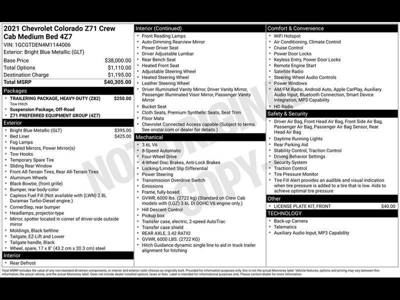 2021 Chevrolet Colorado Z71 Crew Cab Long Box 4WD