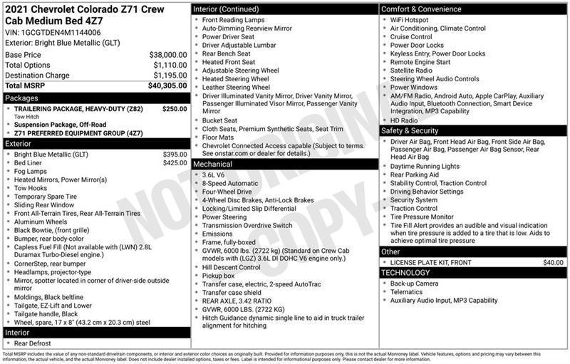 Chevrolet Colorado Z71 Crew Cab Long Box 4WD 2021
