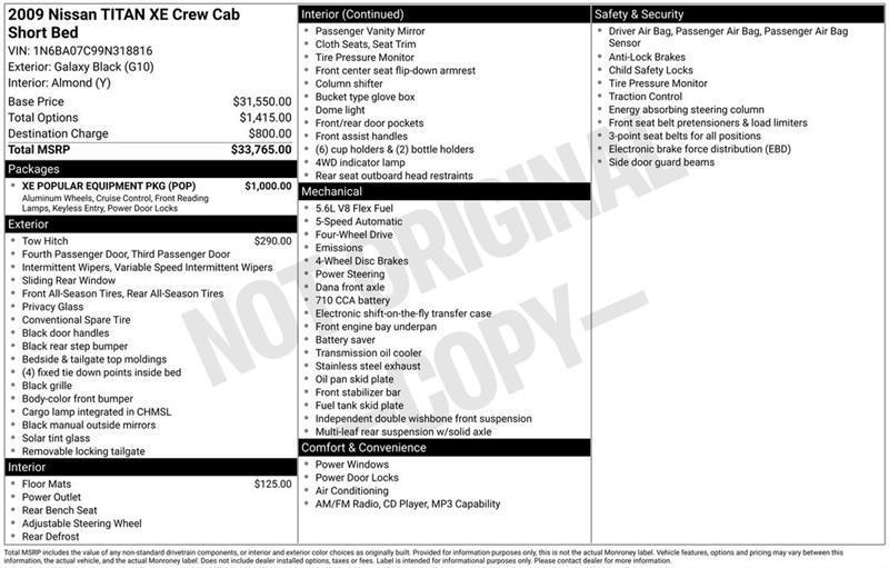 Nissan Titan XE Crew Cab 4WD SWB 2009