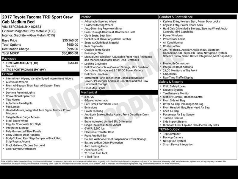 Toyota Tacoma SR5 Double Cab Long Bed V6 6AT 4WD 2017