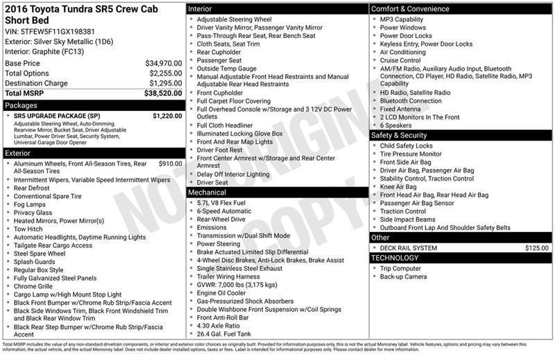 Toyota Tundra SR5 5.7L V8 FFV CrewMax 2WD 2016