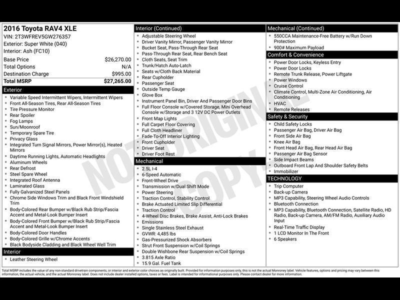 Toyota RAV4 XLE FWD 2016