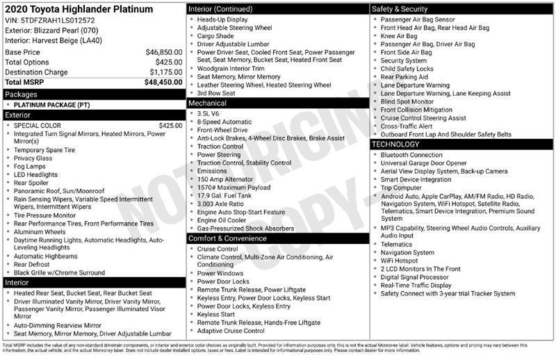 Toyota Highlander Platinum 2020
