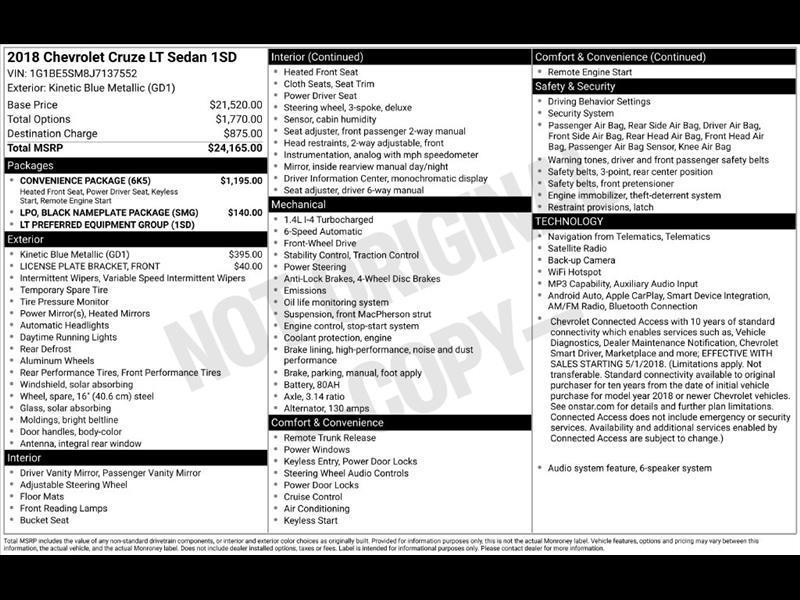 2018 Chevrolet Cruze LT Auto