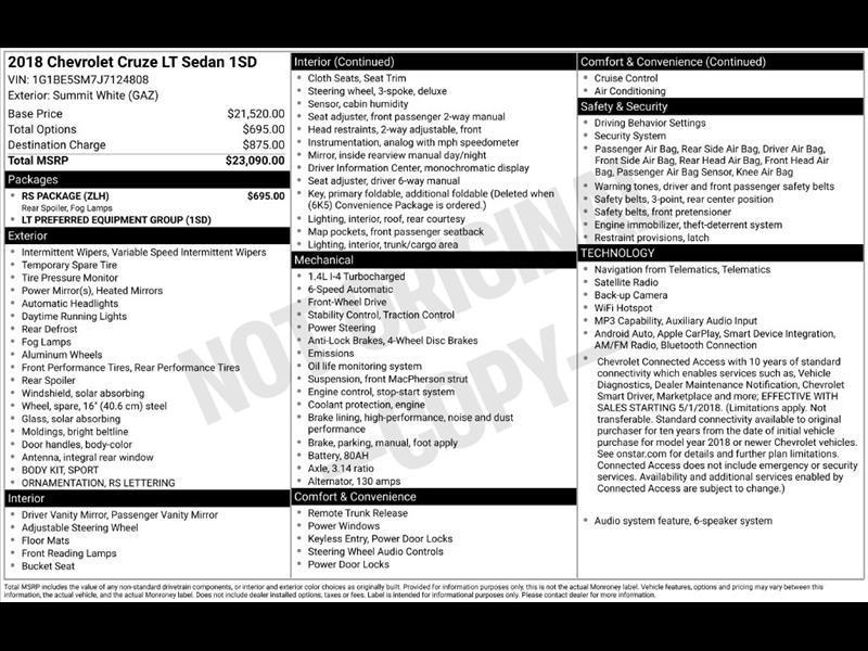 2018 Chevrolet Cruze LT Auto