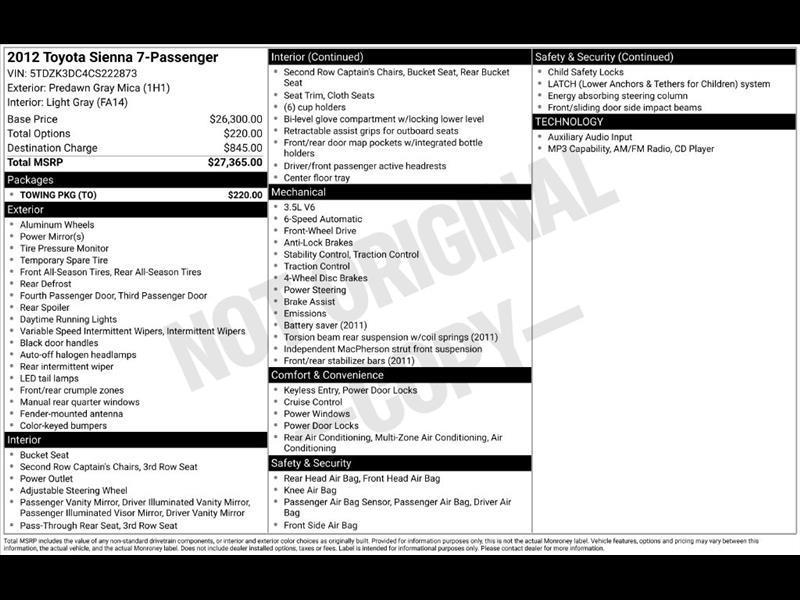 Toyota Sienna FWD 7-Passenger V6 2012