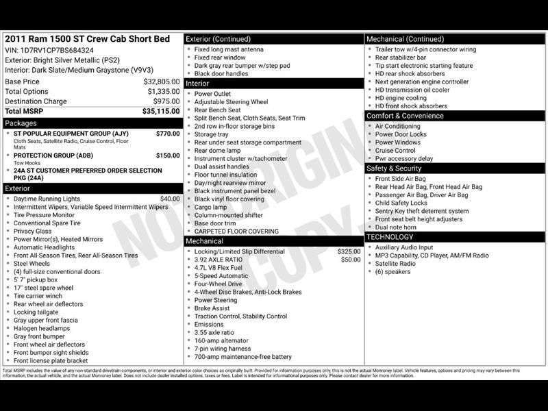 RAM 1500 ST Crew Cab 4WD 2011