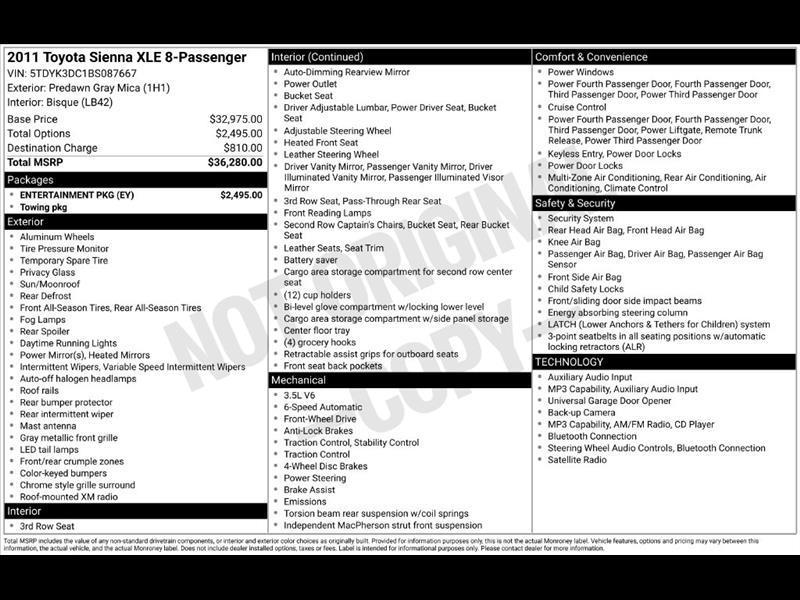 Toyota Sienna XLE 8-Pass V6 2011