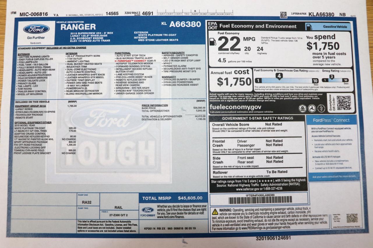 Ford Ranger LARIAT 4WD SuperCrew 5' Box 2019