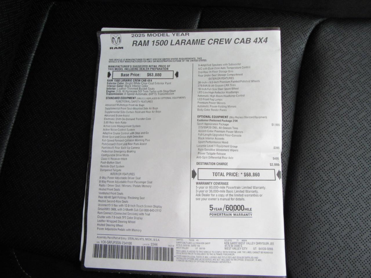 RAM 1500 Laramie Crew Cab SWB 4WD 2025