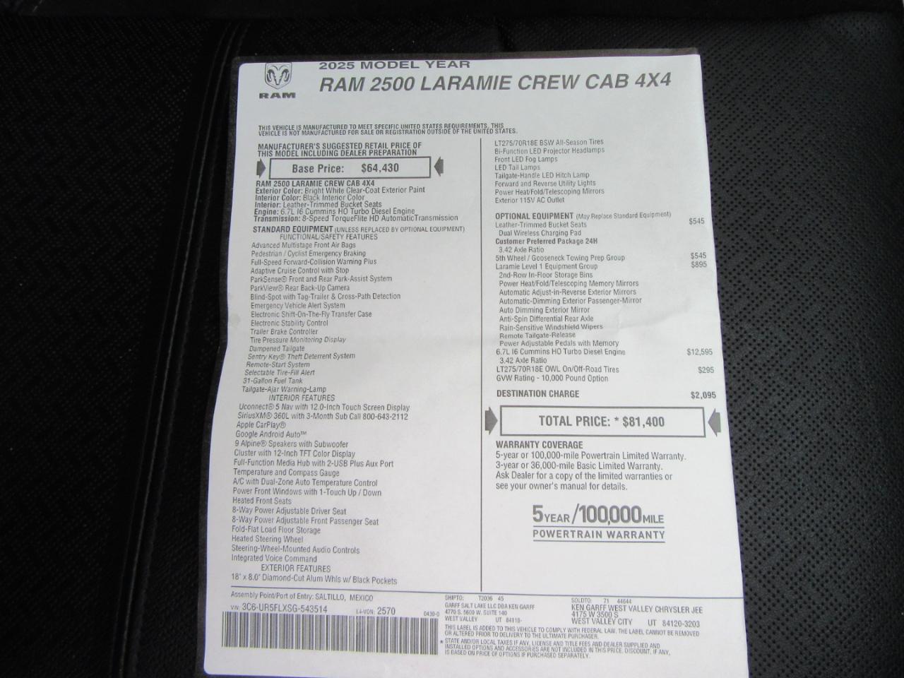 RAM 2500 Laramie Crew Cab SWB 4WD 2025