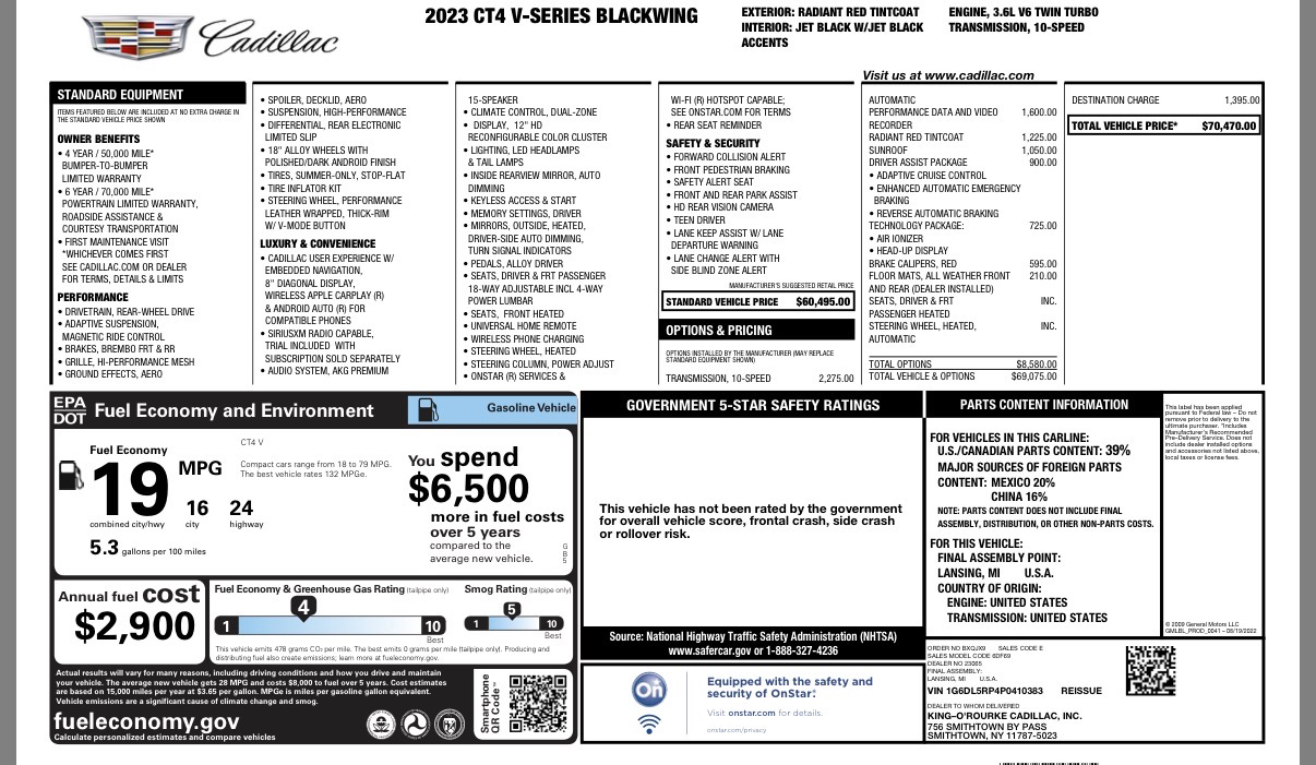Cadillac CT4 4dr Sdn V-Series 2021
