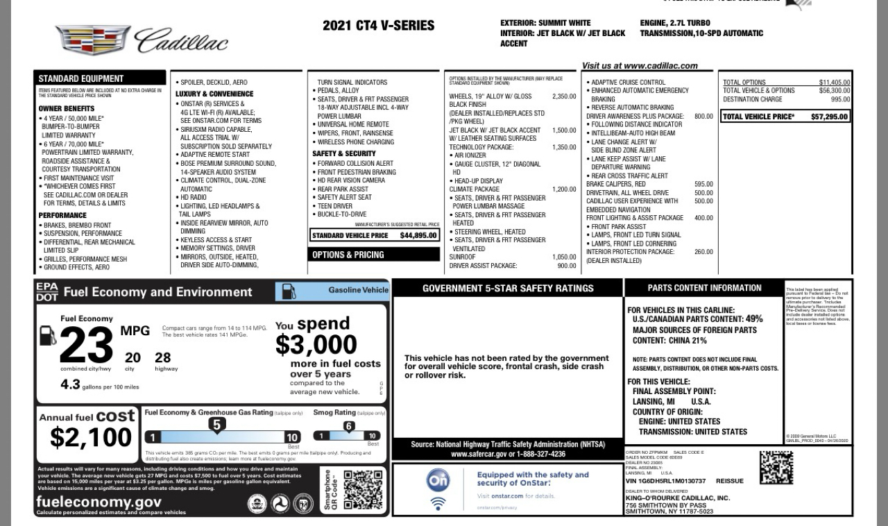 Cadillac CT4 4dr Sdn V-Series 2021