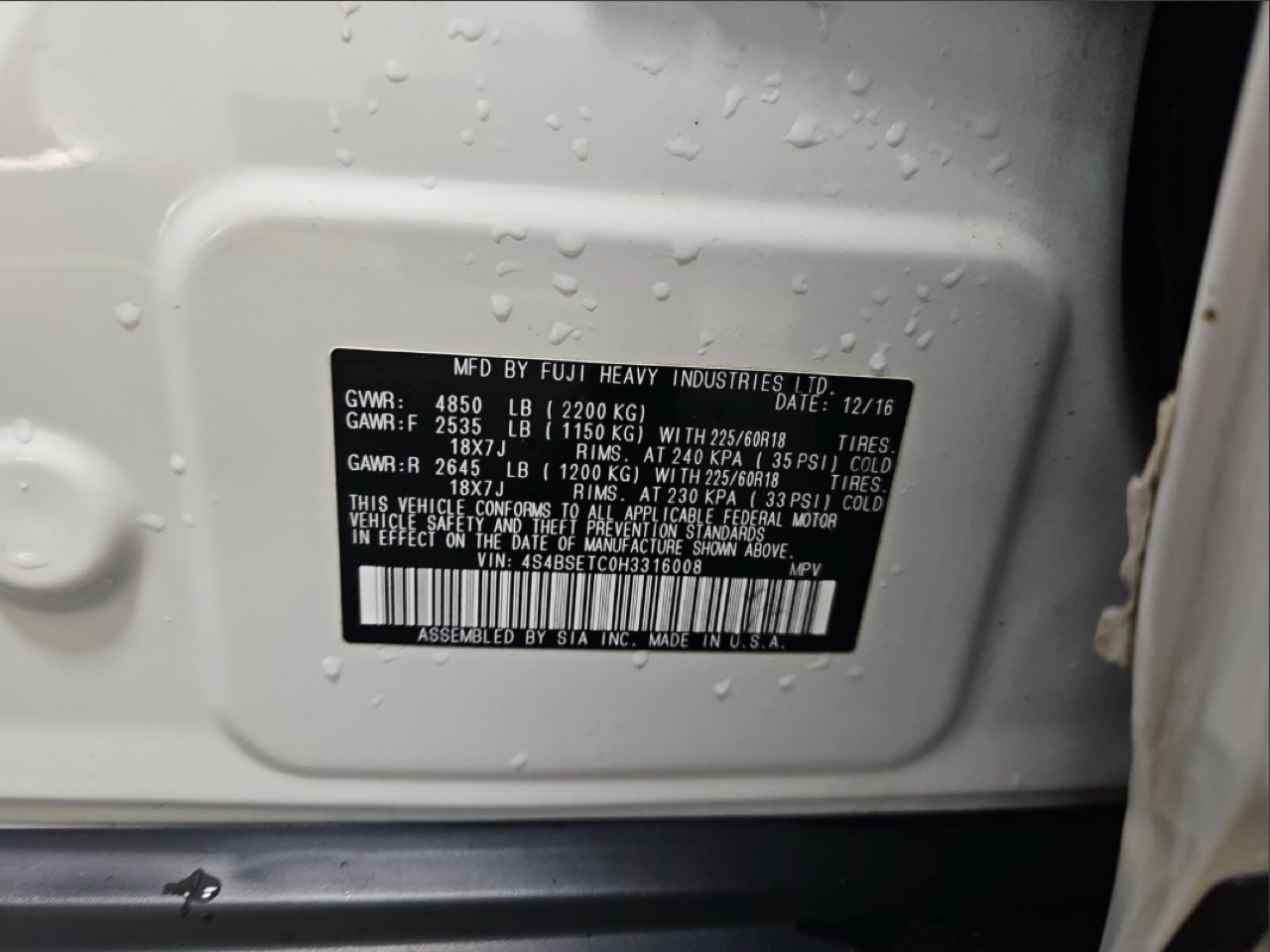 Subaru Outback 3.6R Touring 2017