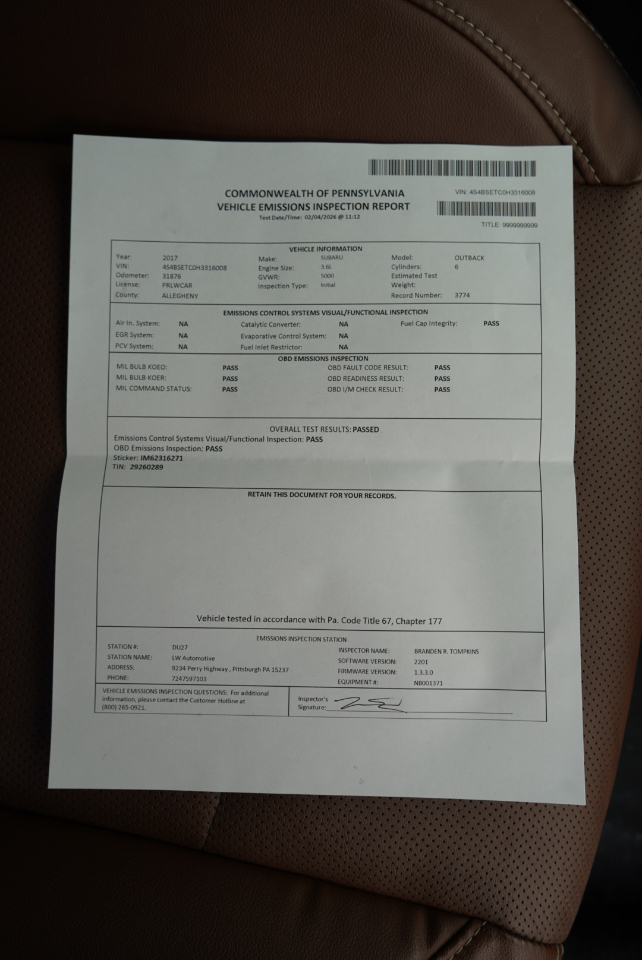 Subaru Outback 3.6R Touring 2017