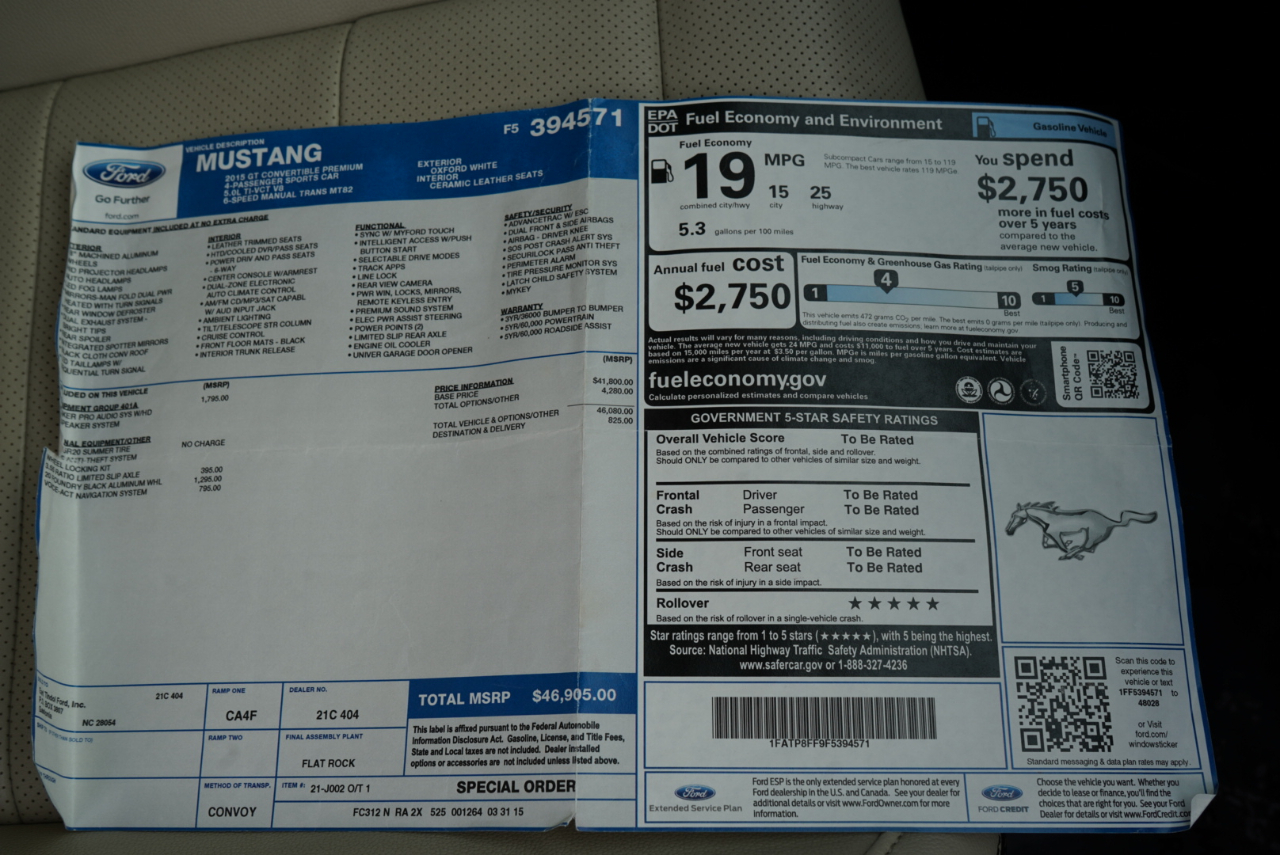 Ford Mustang 2dr Conv GT Premium 2015