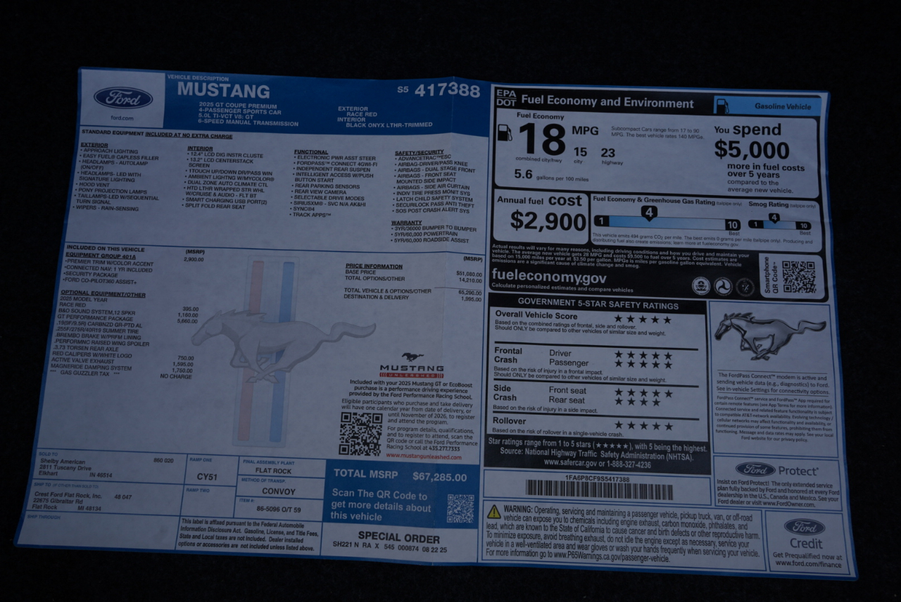 Ford Mustang 2dr Fastback Shelby GT350 2025