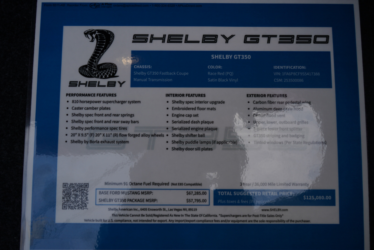 Ford Mustang 2dr Fastback Shelby GT350 2025