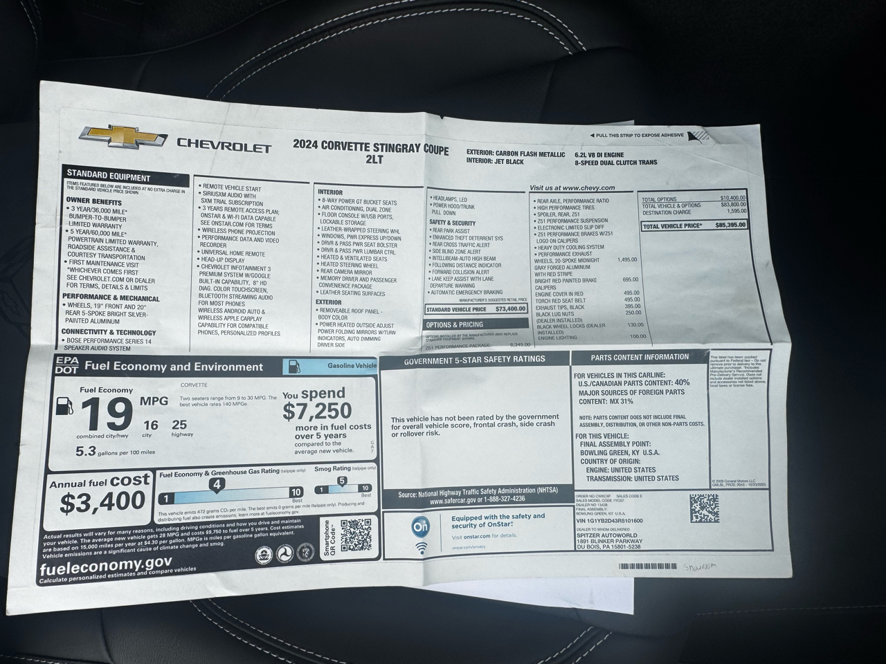 Chevrolet Corvette 2dr Stingray Cpe w/2LT 2024