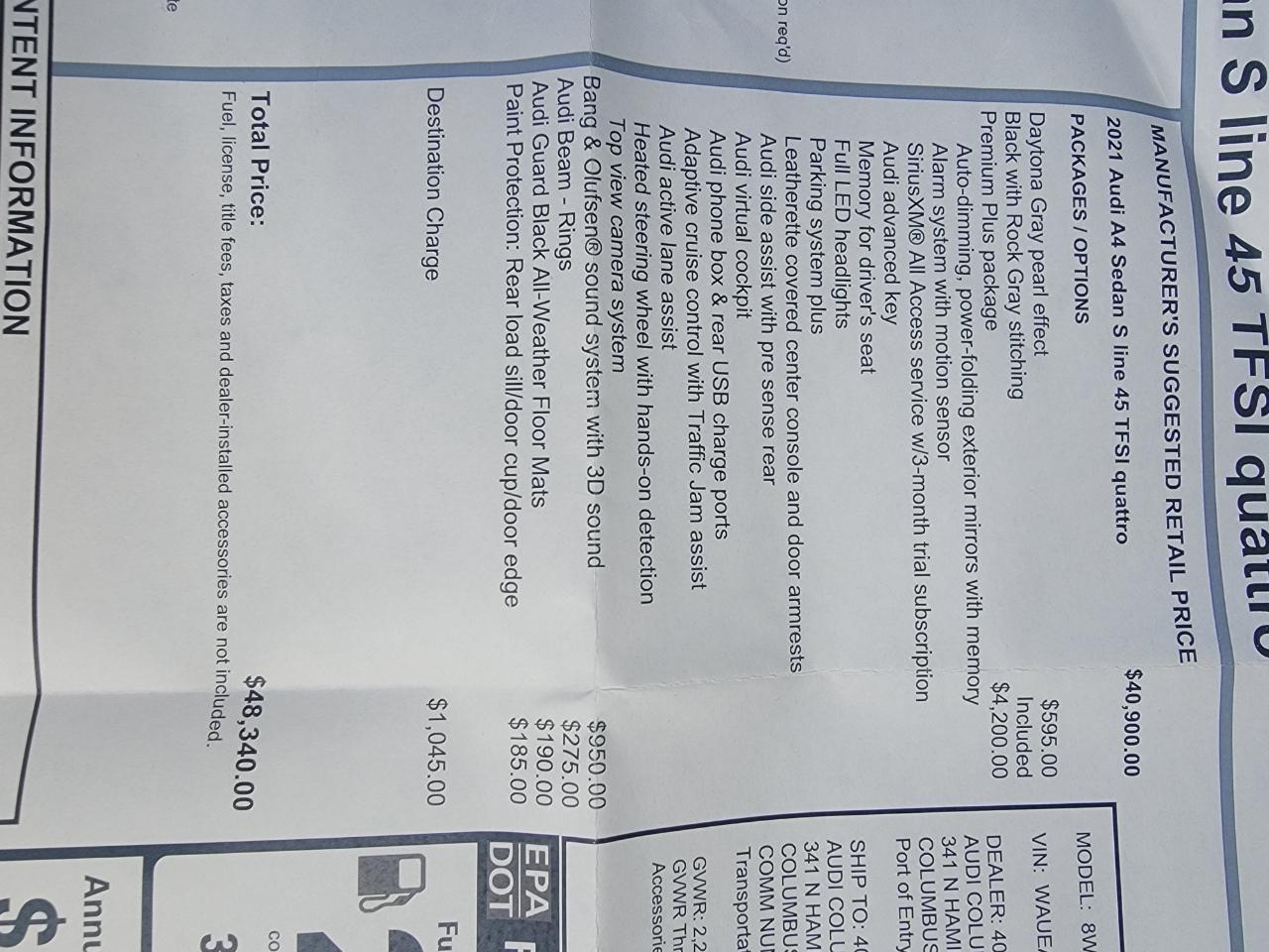 Audi A4 Sedan S line Premium Plus 45 TFSI quattro 2021