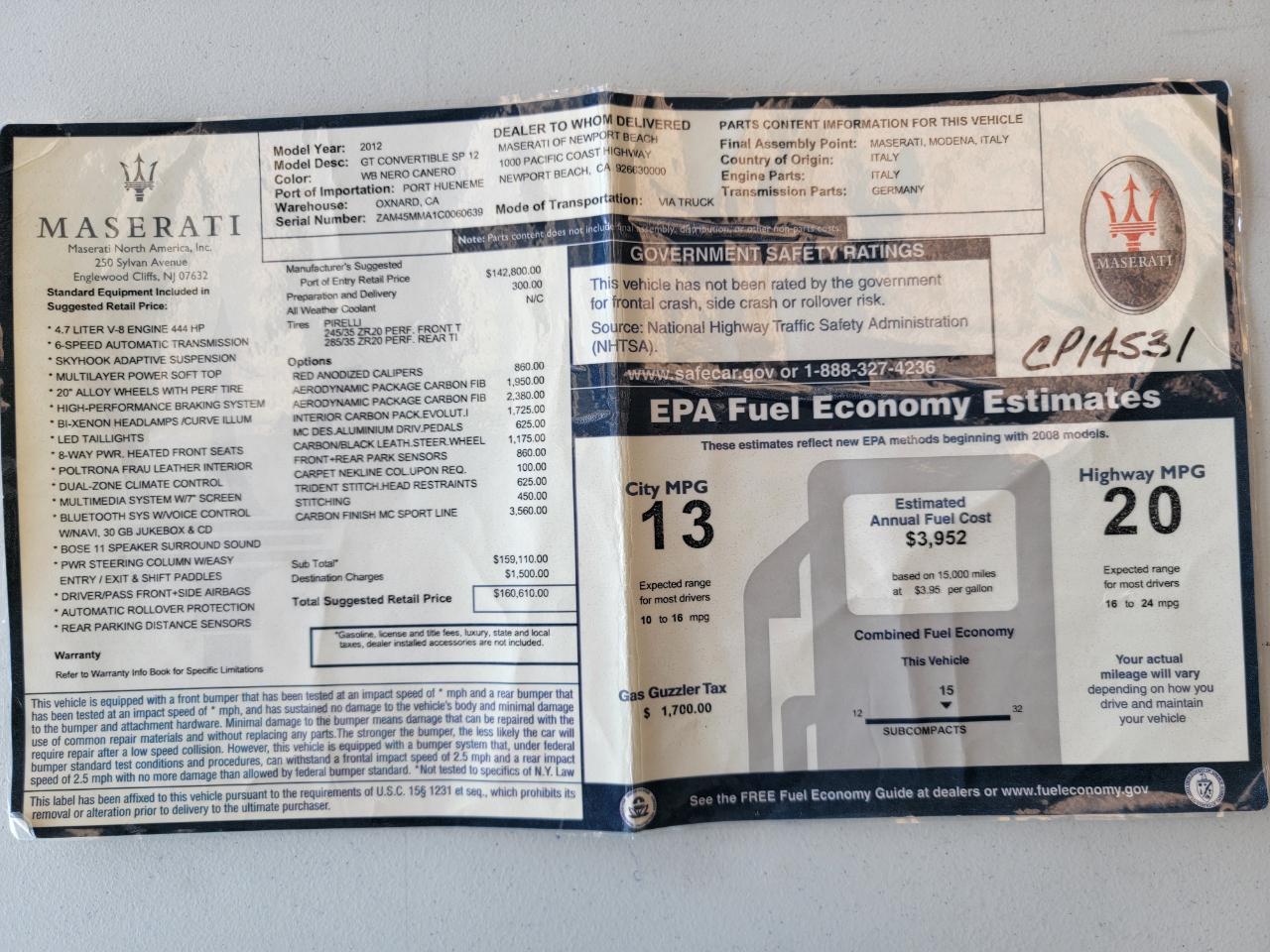 Maserati GranTurismo Convertible 2dr Conv GranTurismo Sport 2012