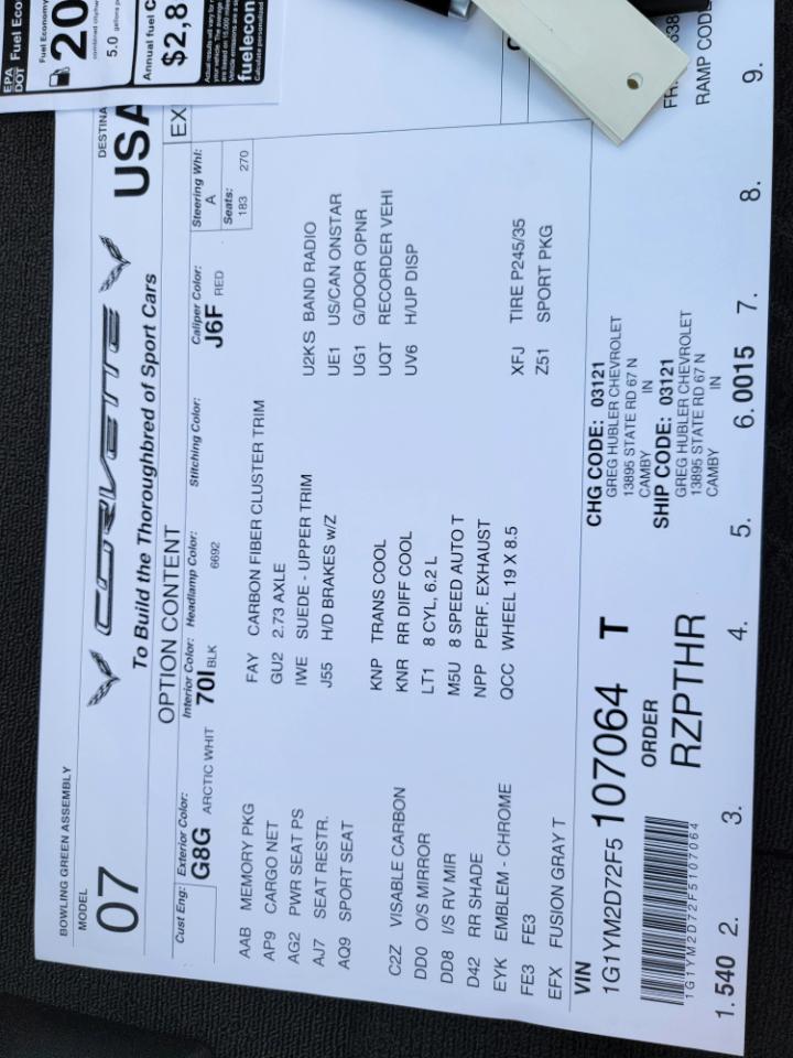 Chevrolet Corvette 2dr Stingray Z51 Cpe w/3LT 2015