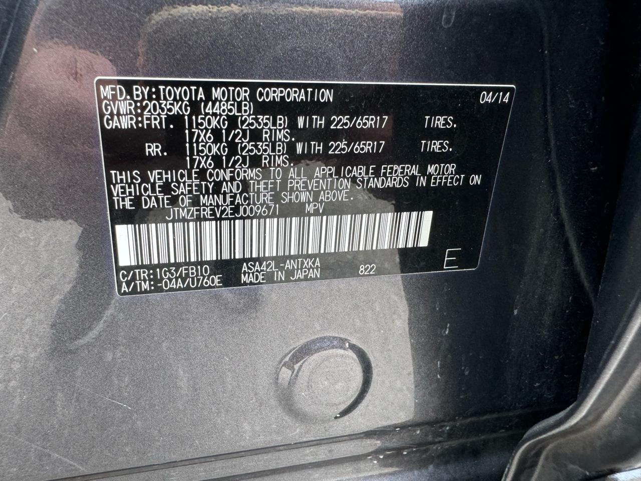 Toyota RAV4 LE FWD 2014