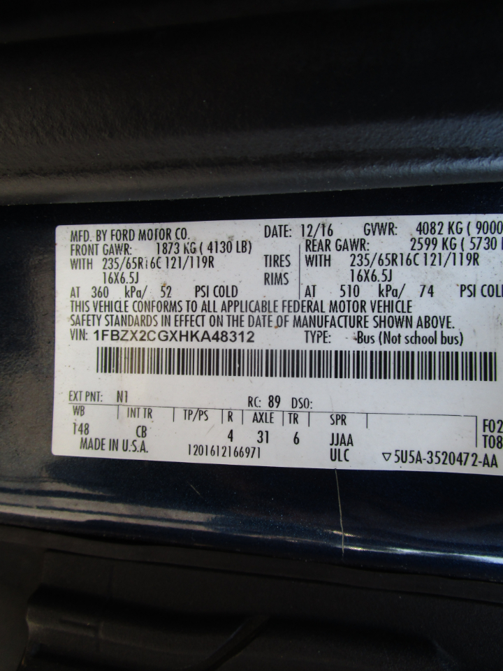 Ford Transit 350 Wagon Med. Roof XL w/Sliding Pass. 148-in. WB 2017 Ford Transit 350 Wagon Med. Roof XL w/Sliding Pass. 148-in. WB 2017